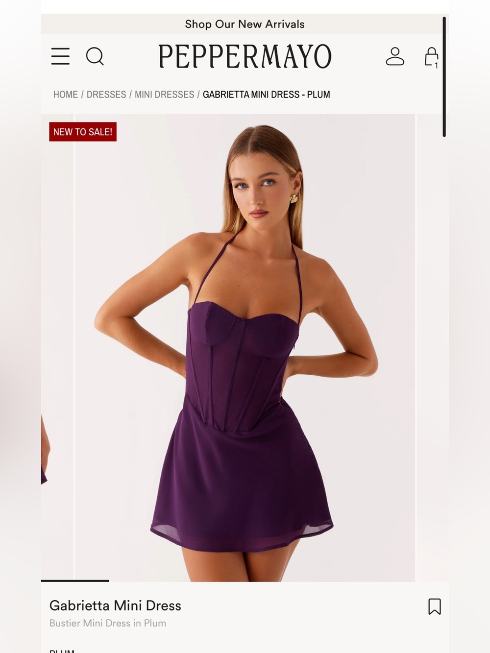 Peppermayo Gabrietta Halter Bustier Mini Dress in Plum